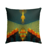 Detail of SurArt 68 Outdoor Pillow, displaying its vibrant art pattern and weather-resistant fabric for outdoor elegance.